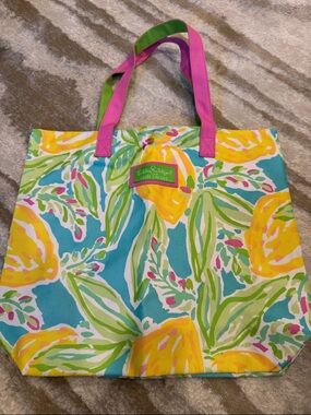 Lilly Pulitzer Tropical Lemon Canvas Tote - Turquoise, Yellow & Pink